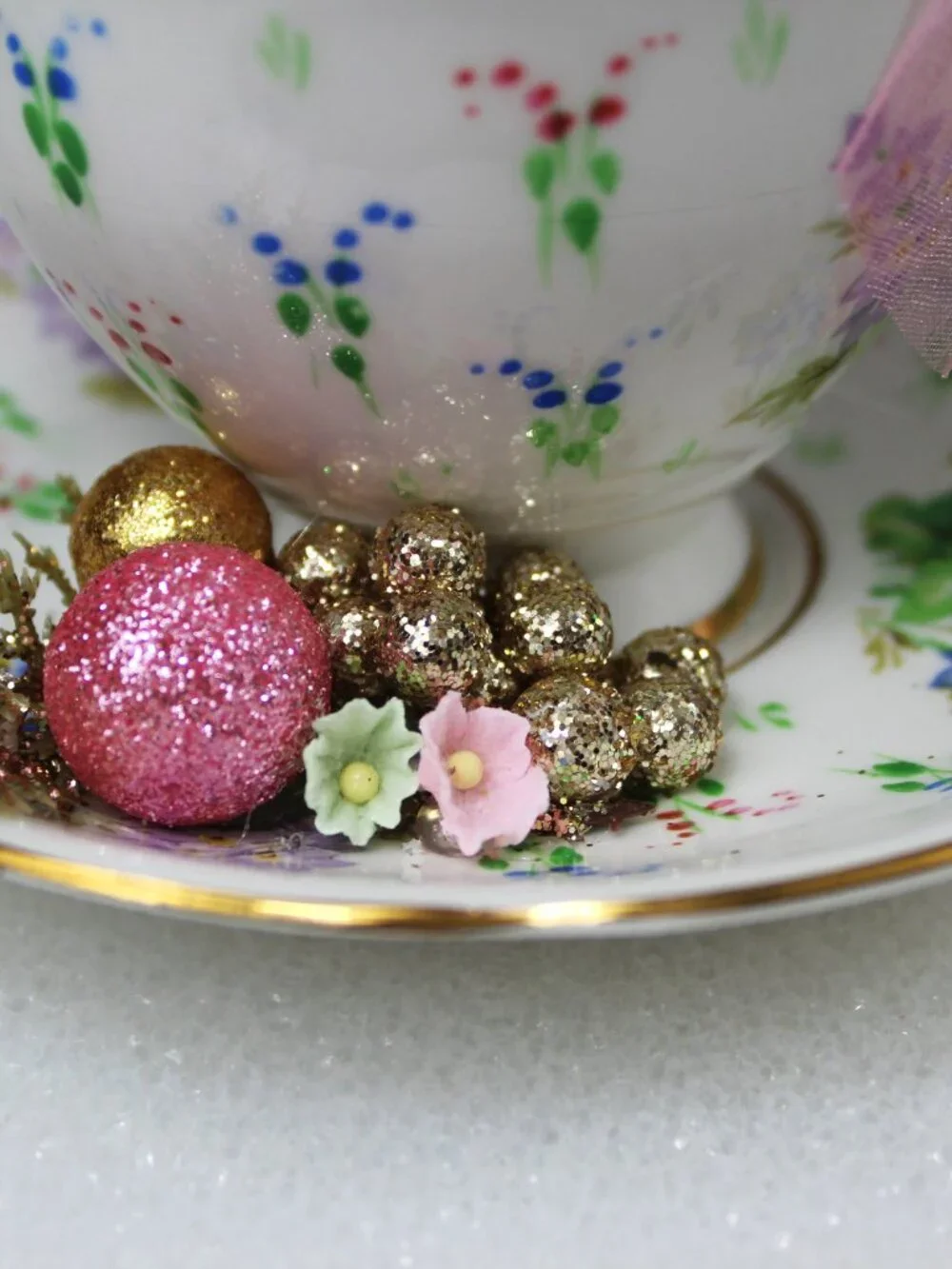 Teacup Christmas Tree Assemblage: Shabby Chic Pink Holiday Decor